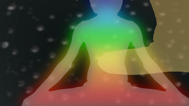 Meditation energy Chakra lotus position Padmasana and Parvastasna pose yoga graphic space motion animation HD video footage