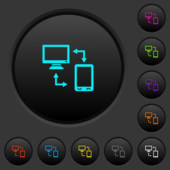 Connecting mobile to desktop dark push buttons with color icons