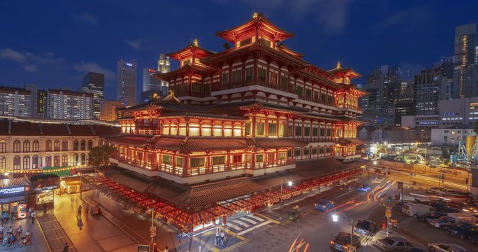 buddha tooth relic temple night timelapse clip, Singapore
