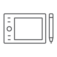 Graphic tablet thin line icon, electronic and digital, gadget sign, vector graphics, a linear pattern on a white background, eps 10.