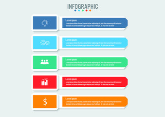 Business infographic template with 5 options rectangular shape, Abstract elements diagram or processes and business flat icon, Vector business template for presentation.