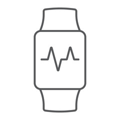 Smart watch thin line icon, electronic and digital, wrist watch sign, vector graphics, a linear pattern on a white background, eps 10.