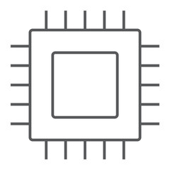 Microchip, core thin line icon, electronic and digital, cpu sign, vector graphics, a linear pattern on a white background, eps 10.