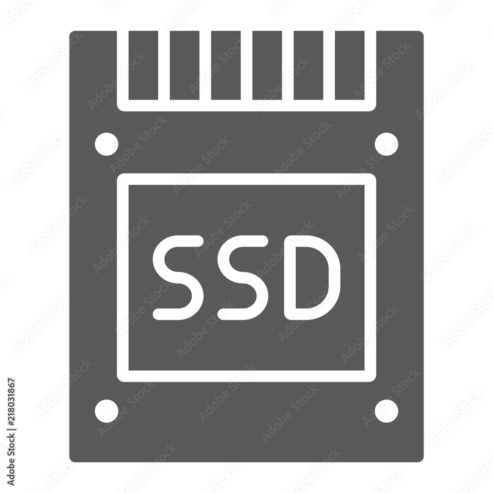 Poster ssd glyph icon, electronic and device, solid state disk sign, vector graphics, a solid pattern on a 