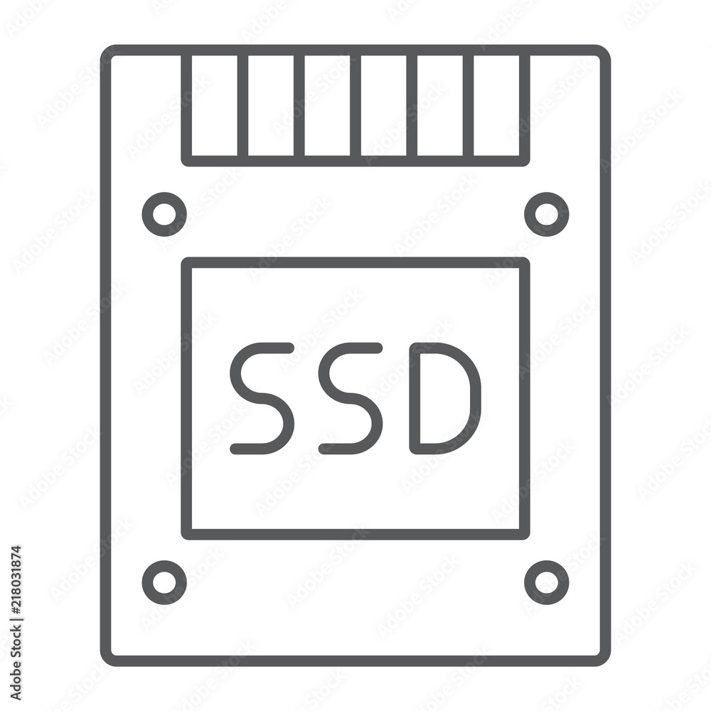 Poster ssd thin line icon, electronic and device, solid state disk sign, vector graphics, a linear pattern 