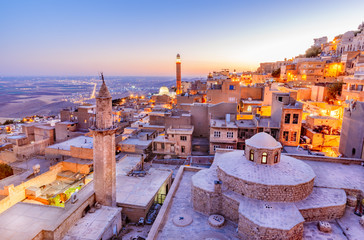 Sunrise landscape view of old Mardin city