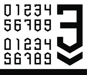 Collection of the black flat digits with isometric down arrow and up arrow vector; Numbers for tag or label