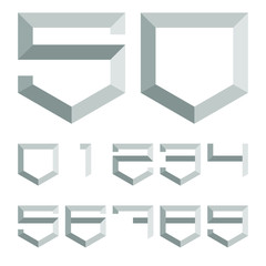 Collection of the flat metal digits with isometric down arrow and up arrow vector; Gemstone Numbers for tag or label