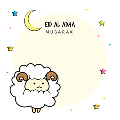 Fototapeta premium Eid Al Adha Mubarak Vector illustration, Cute sheep with copy space, Greeting card for Muslim community festival.