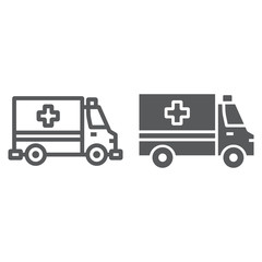 Ambulance line and glyph icon, emergency and hospital, transport sign, vector graphics, a linear pattern on a white background, eps 10.