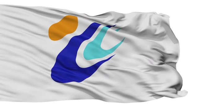 Tomi flag, Nagano prefecture, realistic animation isolated on white seamless loop - 10 seconds long (alpha channel is included)