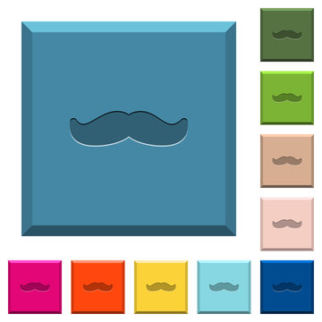 Mustache engraved icons on edged square buttons