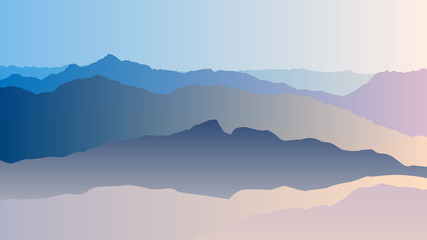 Vector landscape with blue silhouettes of mountains eps 10