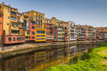 Girona. Multi-colored facades of houses