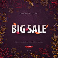 Autumn Background with leaves for shopping sale or promo poster and frame leaflet or web banner. Vector illustration template.