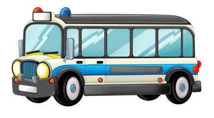 cartoon scene with ambulance bus on white background - illustration for children
