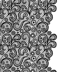 Seamless lace border. Black lacy vintage elegant trim.Seamless lace border. Invitation card.