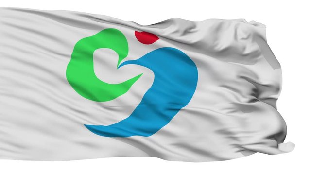 Matsuura flag, Nagasaki prefecture, realistic animation isolated on white seamless loop - 10 seconds long (alpha channel is included)