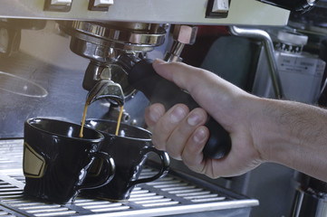 Making two cups of espresso on a machine
