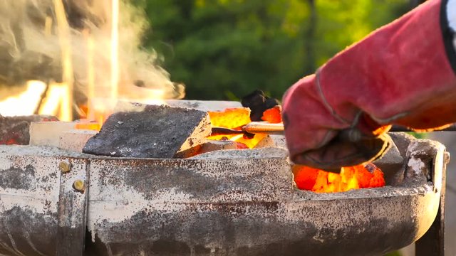 Hot Forge, blacksmith, smith, smithy, metalworker, forger, coking coal, tong, melting, melting pot, metal, iron, steel, bronze, fire, forging, hot, worker, coals, work, detail, heat, profession, handi