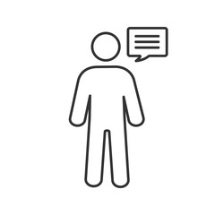 Man with speech bubble linear icon
