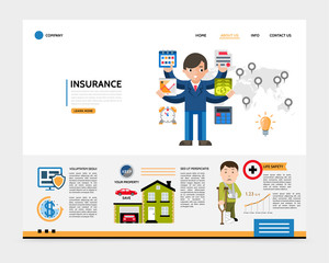 Obraz na płótnie Canvas Flat Insurance Service Website Template
