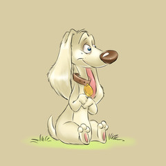 Dog character animal sitting lawn cartoon illustration 