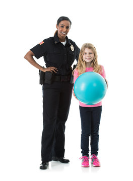 Police: Officer And Girl Stand Together With Ball