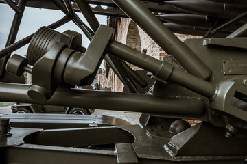 Details of the old Soviet military machine. In the park of the exhibits of military equipment
