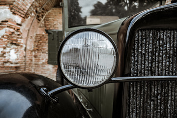 Details of the old Soviet military machine. In the park of the exhibits of military equipment