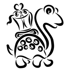 cute tortoise with a gift on the back