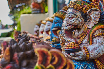 Typical souvenir shop selling souvenirs and handicrafts of Bali at the famous Ubud Market,...