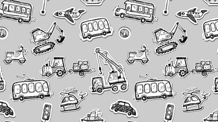 Funny cars seamless pattern. Doodle sketch inked illustration. © molokot