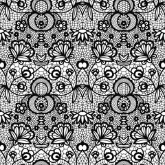 Black lace vintage seamless pattern with flowers