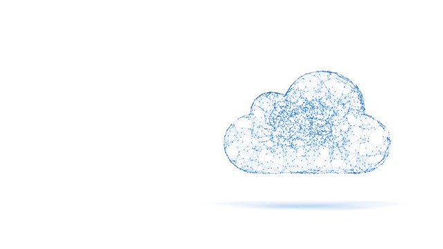 cloud computing, tech animation of cloud symbol from the chaotically slow moving connected points, cloud technology concept, seamless loop animation