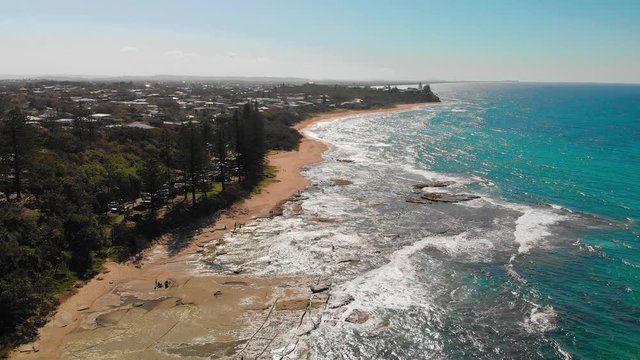 Aerial drone view of Shelly Beach at Caloundra, Australia