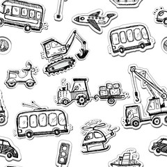 Funny cars seamless pattern. Doodle sketch inked illustration. © molokot