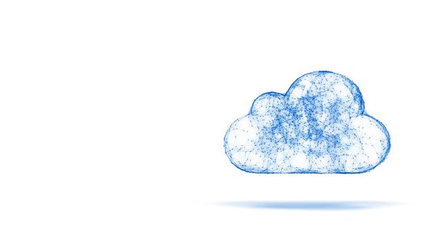 cloud computing, tech animation of cloud symbol from the chaotically slow moving connected points, cloud technology concept, seamless loop animation