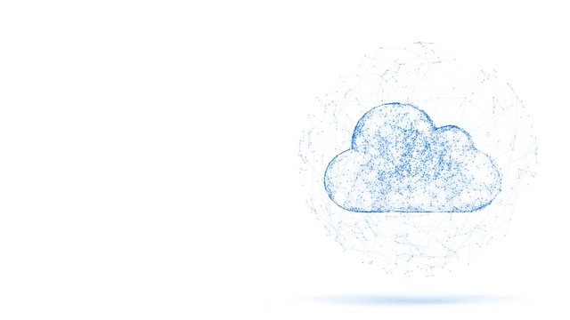 cloud computing, tech animation of cloud symbol from the chaotically slow moving connected points, cloud technology concept, seamless loop animation
