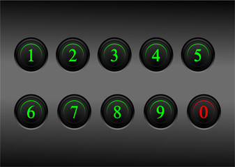 A evctor of  glowing green and red numbers on black keypad