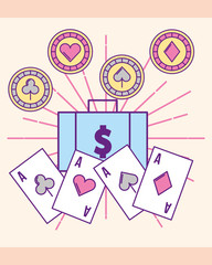 casino money suitcase aces cards chips gamble vector illustration