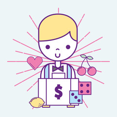 casino croupier male money suitcase dices game vector illustration