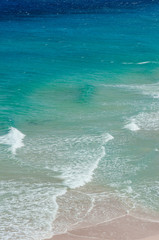 ocean landscape. blue and deep blue water of ocean and beach with surf wave