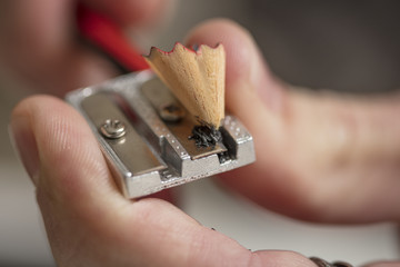 Detail of sharpening a pencil