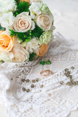 wedding rings floral bride bouquet