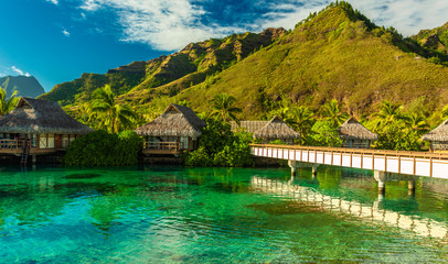 Fototapeta premium Tropical resort with amazing lagoon on Moorea, French Polynesia