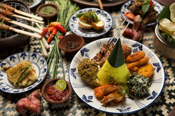 Wall murals Bali Different indonesian food dishes. Various indonesian bali food