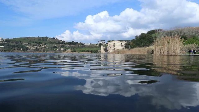 reflected waves on Lake of Averno. Campi Flegrei Regional Park, Pozzuoli, Italy