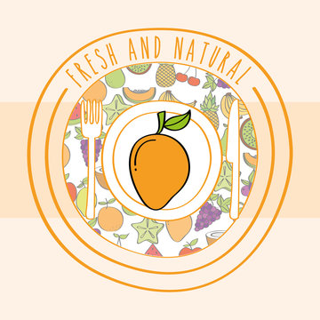 mango fresh and natural fruits food label vector illustration