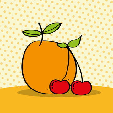 fresh orange and cherries on dotted background vector illustration